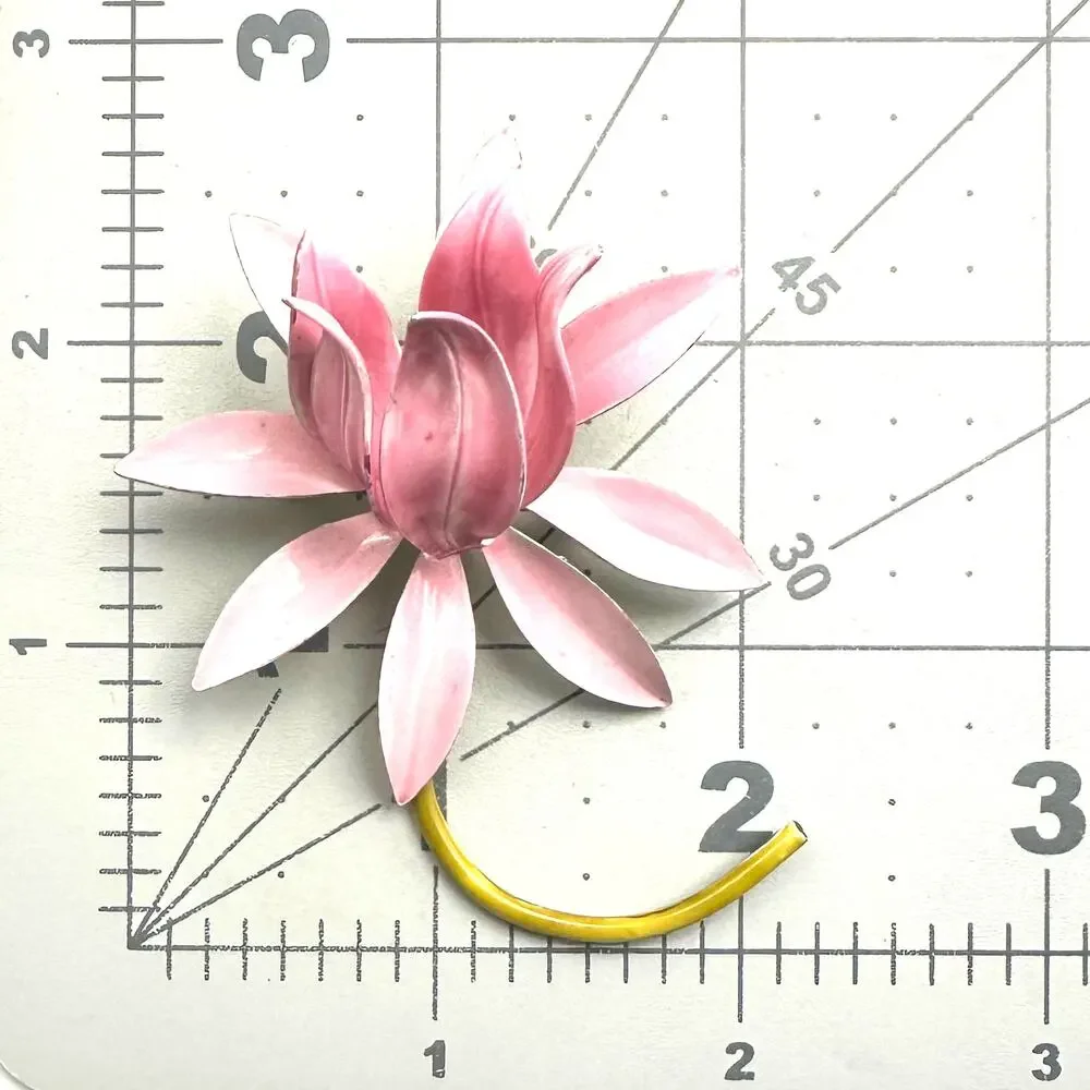 Original by Robert signed vintage gold tone pink green enamel 3D flower brooch